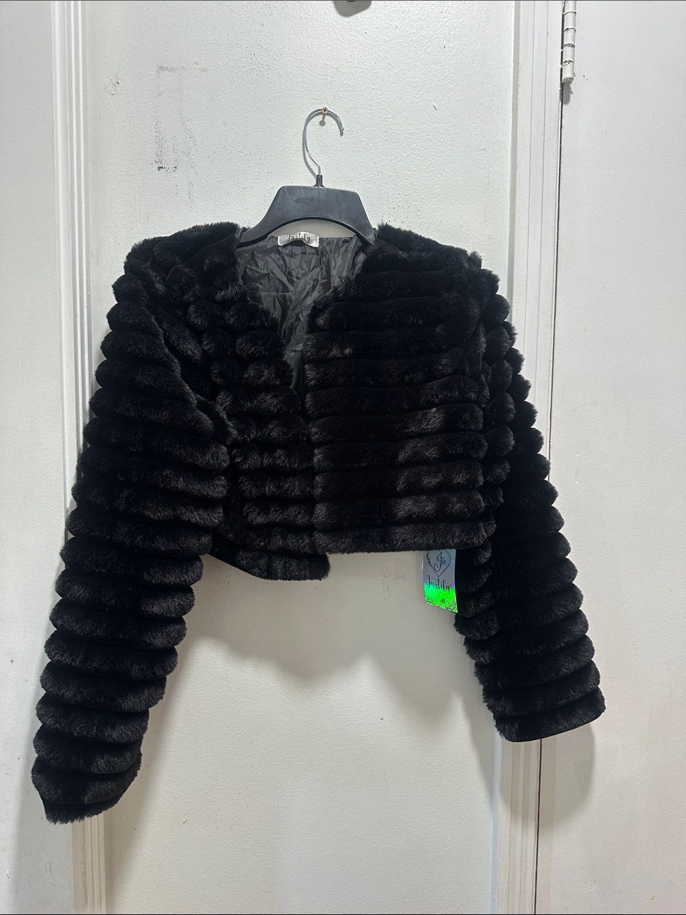 Justify Black Faux Fur Cropped Puffer Jacket